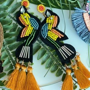 PARROT BEADED TASSEL EARRINGS (F3)